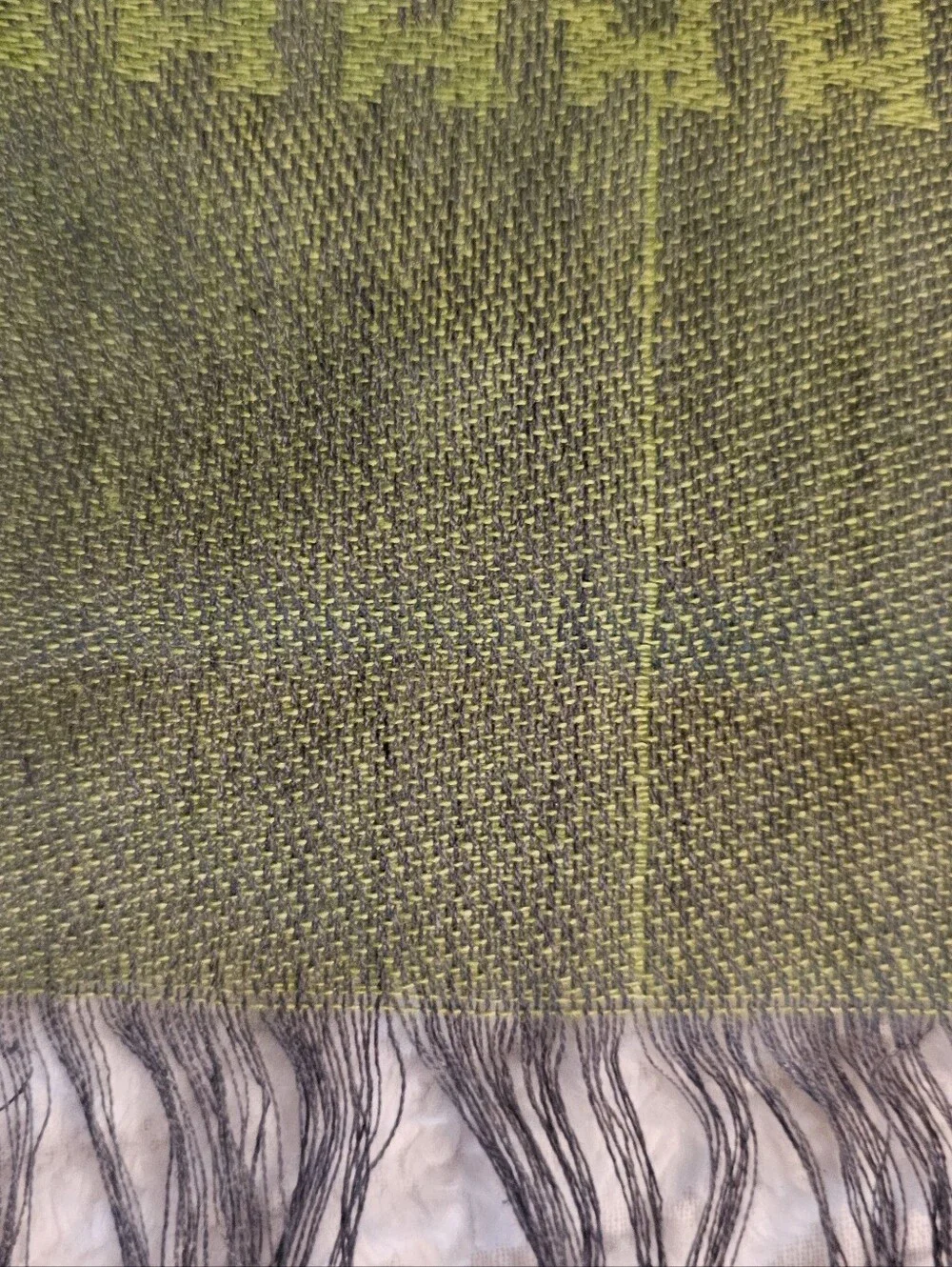 Olive Green Hermès Libris Cashmere & Silk Jacquard Scarf/Stole